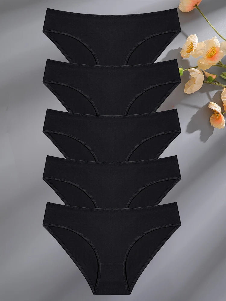 FINETOO 5PCS Set Women's Cotton Lingerie Panties S-XL Sexy Solid Color Underwear Briefs