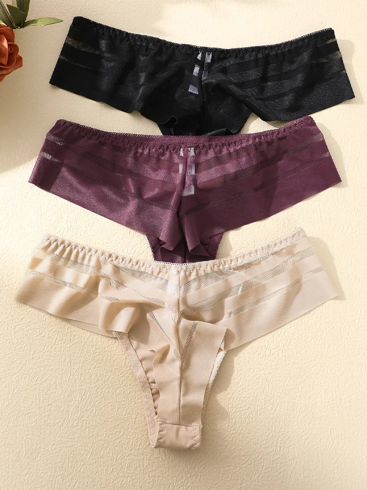 FINETOO 3PCS Women’s Lace Hollow Out Underwear – Breathable Low-Waist Stretchy Thongs Comfortable Bikini Lingerie