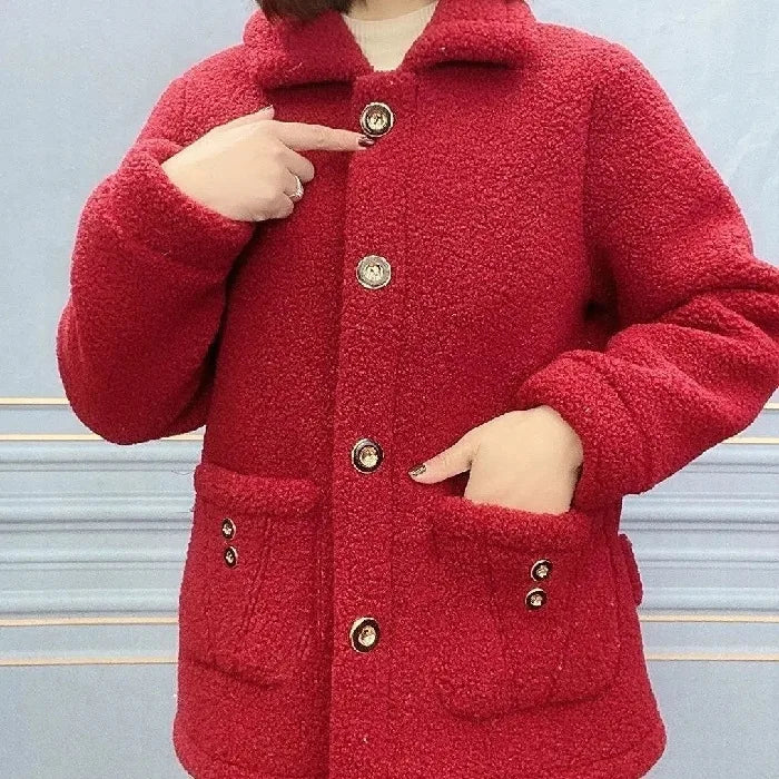 New Plus Size Fleece-Lined Thickened Lamb Fur Jacket Women's Medium-Length Fake Fur Warm Outerwear