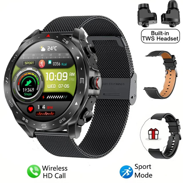 2024 TWS 2-in-1 Smart Watch with Bluetooth Earphones – GPS, Motion Tracking, Bluetooth Call, HIFI 9D Sound for Men & Women