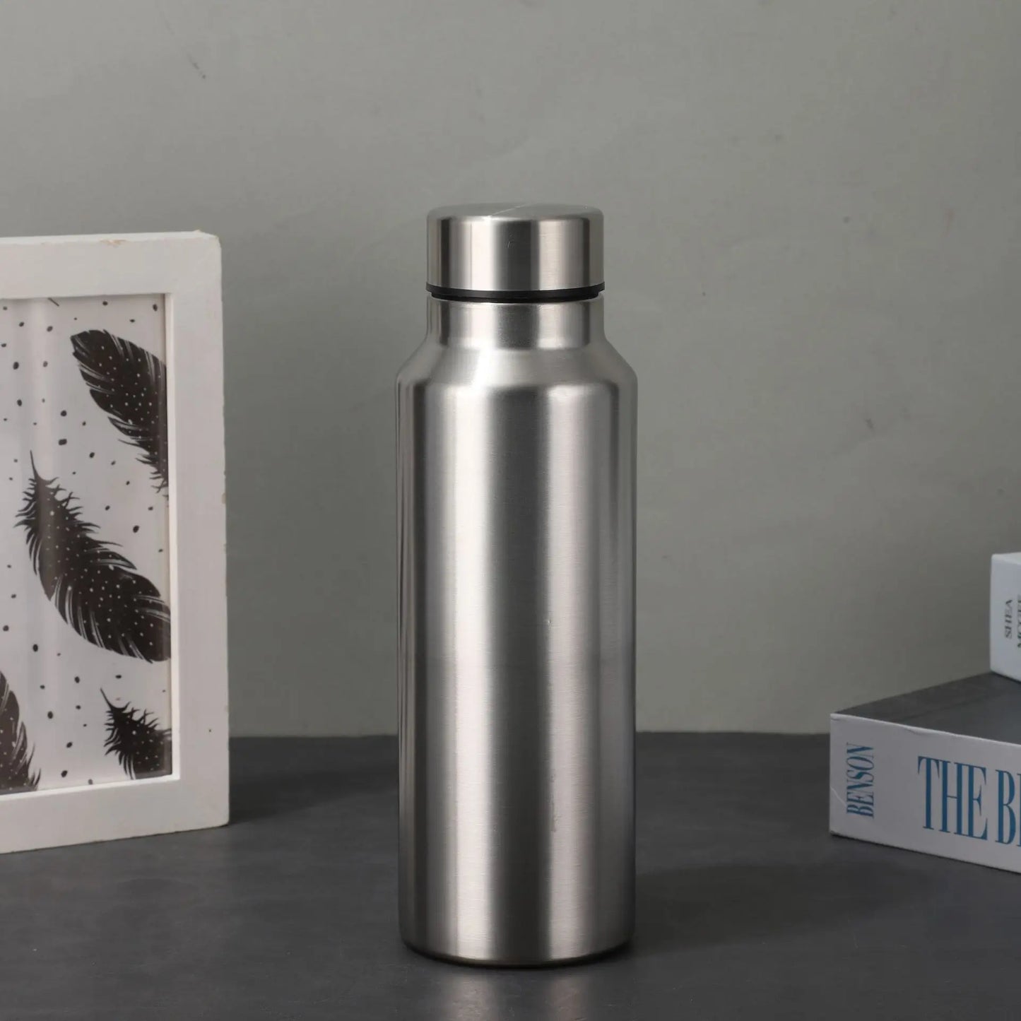 زجاجة مياه رياضية من الفولاذ المقاوم للصدأ سعة 1000 مل - قارورة معدنية متينة أحادية الطبقة للتخييم وصالة الألعاب الرياضية