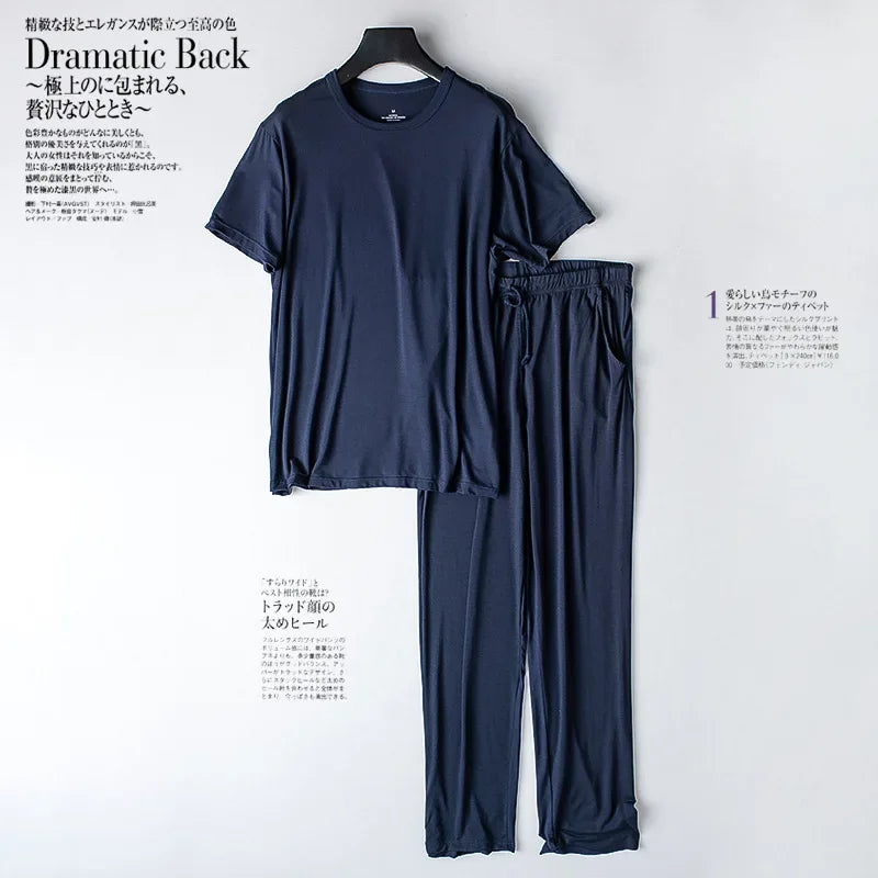 Men's Spring & Summer Modal Pajama Set | Short Sleeve Top & Trousers | Thin, Loose Large Size Homewear & Sleepwear