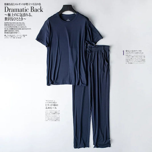 Men's Spring & Summer Modal Pajama Set | Short Sleeve Top & Trousers | Thin, Loose Large Size Homewear & Sleepwear