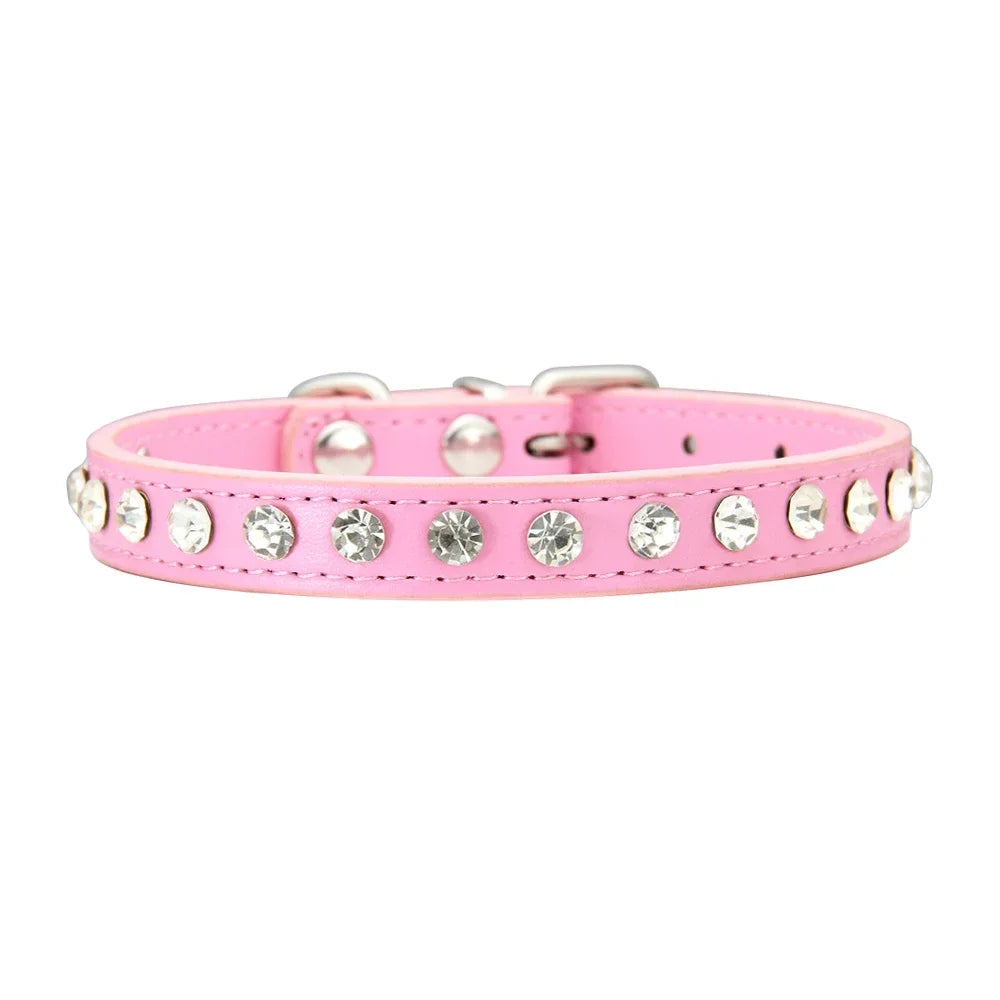 Collar de perro personalizado con diamantes de imitación: cuero sintético ajustable en 16 colores para perros pequeños y chihuahuas.