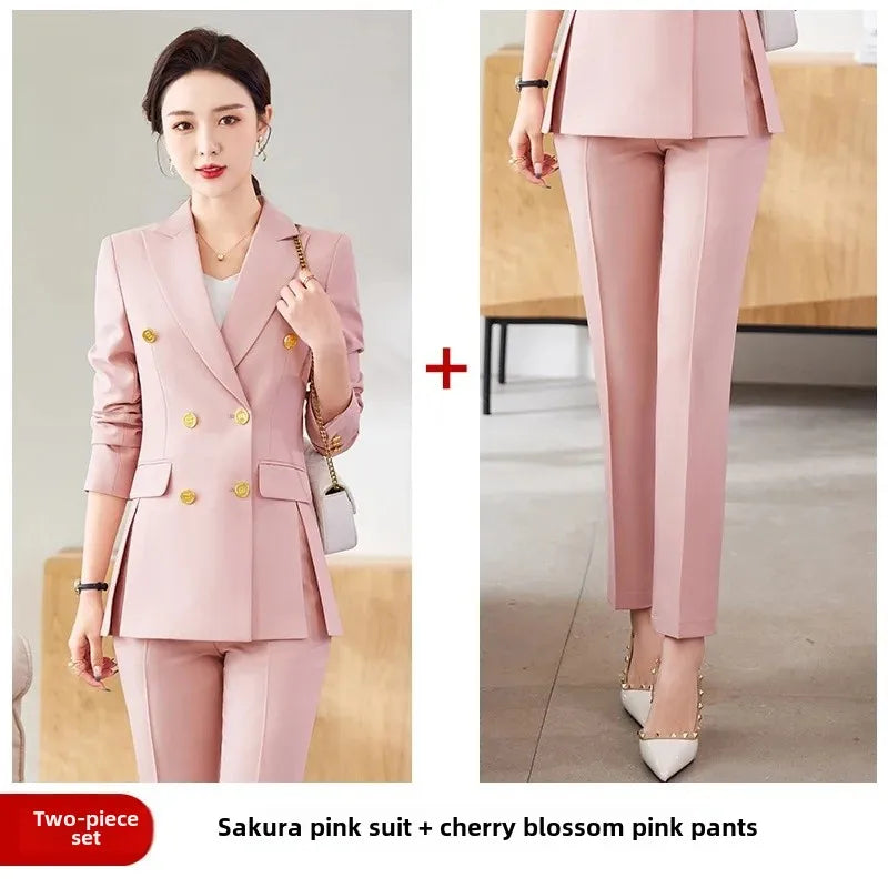 Women’s Khaki Western-Style Suit – Professional Double-Button Jacket Workwear