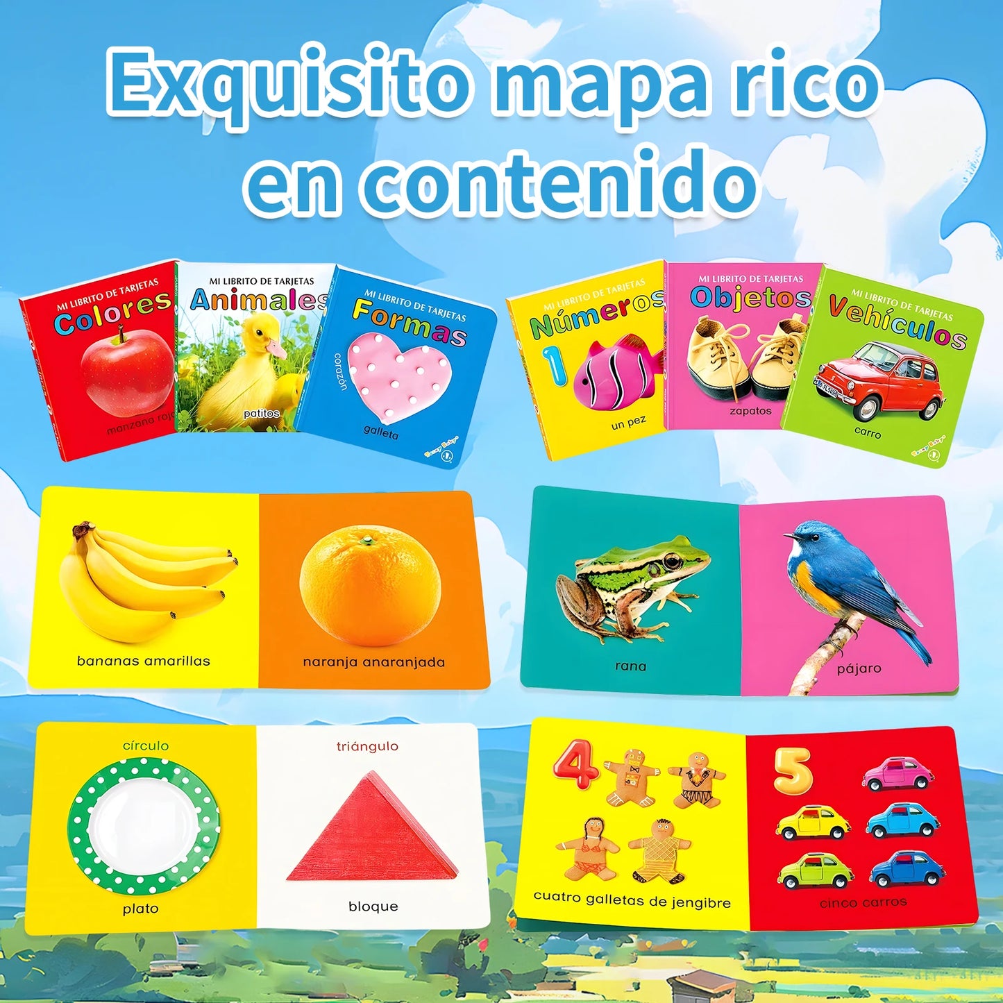 Spanish Kids Cognitive 2-Piece Set – Literacy Cards & Laminated Cognitive Book for Preschoolers Ages 3–6