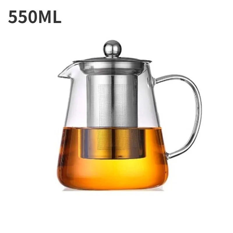 Glass Teapot – Heat-Resistant Borosilicate Kettle with Stainless Steel Infuser
