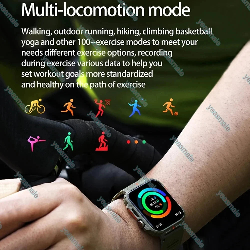 Military Outdoor Sports Smart Watch for Men – Heart Rate Health Monitor, Bluetooth Call, GPS Track, Waterproof for Android & iOS