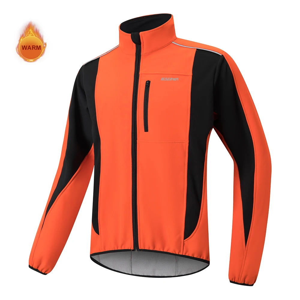 سترة ركوب الدراجات للرجال من HISERWA - مصنوعة من الصوف المقاوم للرياح بأكمام طويلة ودافئة وناعمة وممشطة