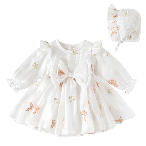 Baby Girl Romper Set Long Sleeve Cotton Korean Style Outfit with Hat 0-24M