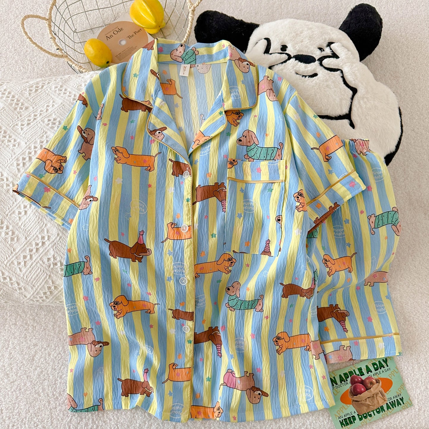 Polka Dot Women's Pajama Set | Cotton Sleepwear Top & Shorts | Casual Comfortable 2-Piece Home Outfit