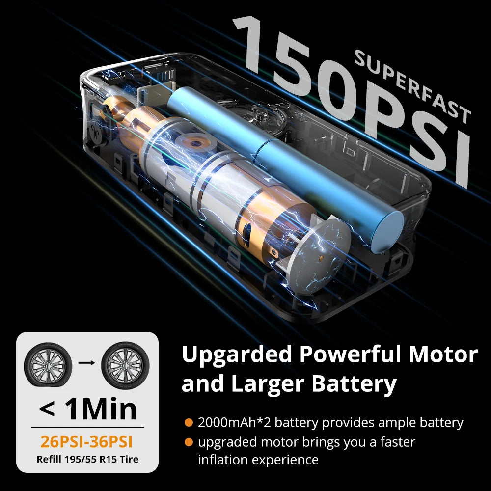 منفاخ إطارات محمول من كارسون - ضاغط هواء كهربائي قابل لإعادة الشحن للسيارات والدراجات وكرة القدم والكرات