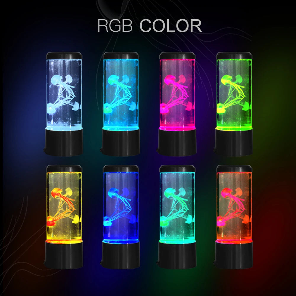Simulated Jellyfish LED Night Lamp – Cylindrical Quiet Colorful Aquarium Light for Home, Bedroom & Birthday Gifts