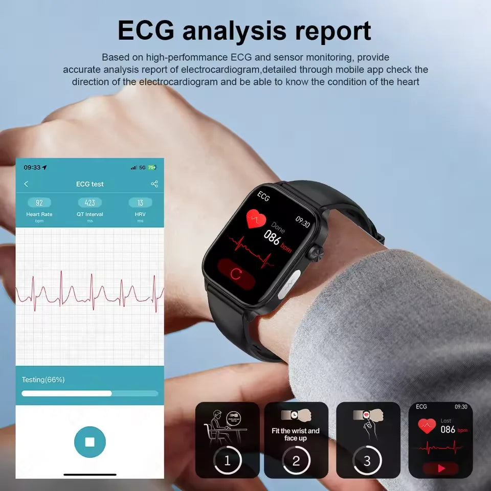 2025 New ECG + PPG AI Health Smart Watch for Men & Women – Blood Lipid, BP, Uric Acid, Heart Rate Tracker for Xiaomi