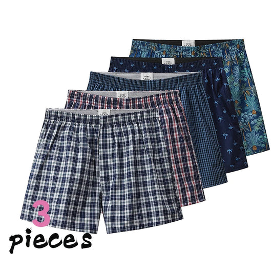 3PCS Men's Cotton Boxer Shorts | High Quality College Style Underwear | Soft Breathable Loose Pajama Shorts