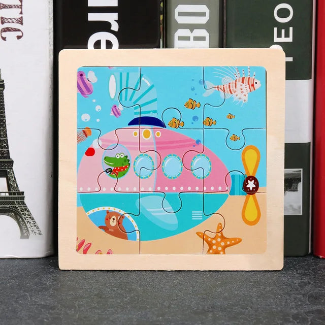 11x11CM Kids Wooden Puzzle – Cartoon Animal Traffic Tangram Educational Jigsaw Toy Gift for Children