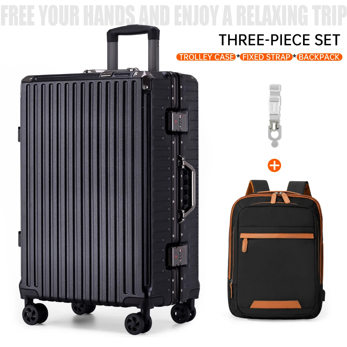 Aluminum Frame Trolley Luggage | Rolling Suitcase with USB & Combination Lock | 20/24/26/28 Inch Carry-On