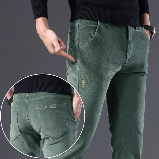 Men's Corduroy Slim Straight Pants – Autumn Winter Casual Stretch Trousers 3 Colors