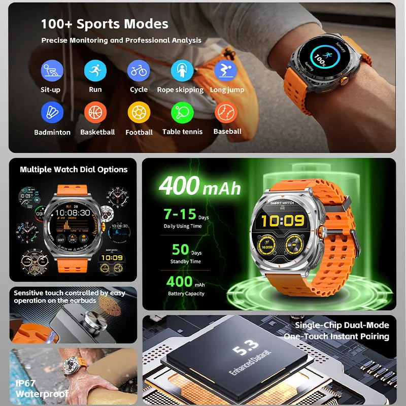 2025 2-in-1 Smart Watch with TWS Bluetooth Earphones – Dual Earbuds, Call, Health Monitor & Sports Music Tracker