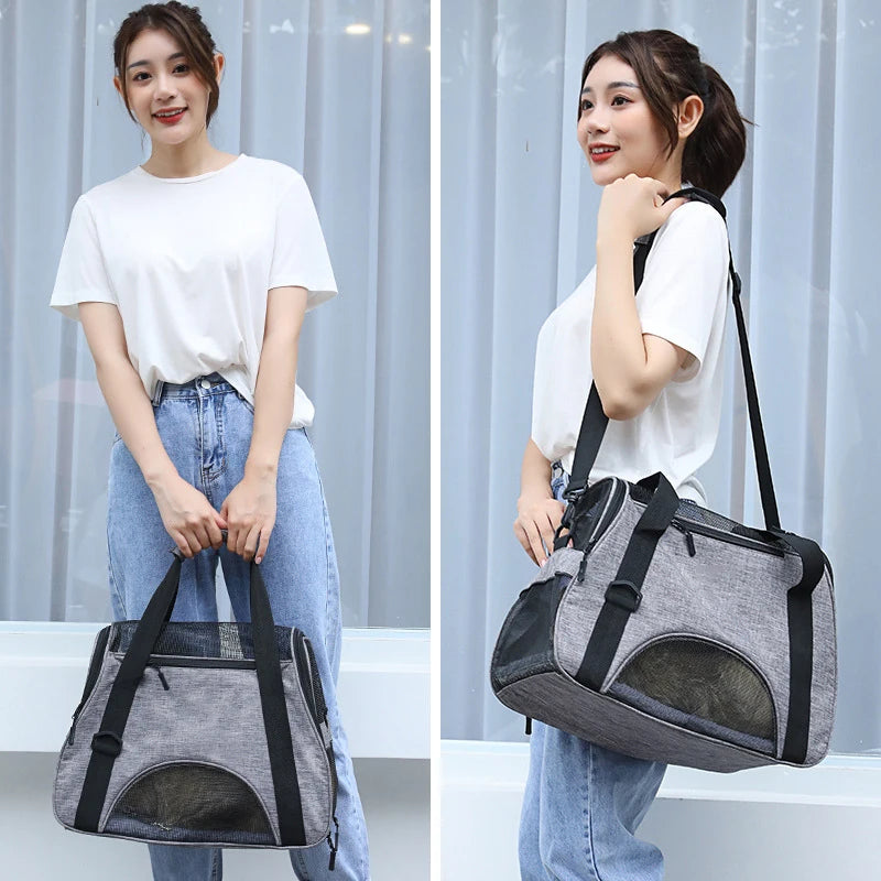 حامل سفر للحيوانات الأليفة ذو جوانب ناعمة - حقيبة يد شبكية قابلة للتهوية للكلاب والقطط الصغيرة، بتصميم خيمة خارجية