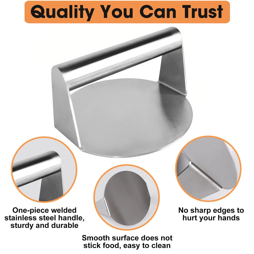 Stainless Steel Smash Burger Press – Heavy-Duty Meat Masher & Patty Mold for Grilling & Kitchen Cooking