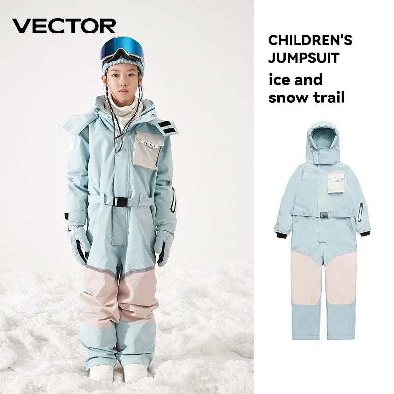 Children’s Thick One-Piece Ski Jumpsuit – Waterproof Hooded Snowboard Jacket & Overalls, Warm Winter Outdoor Sports Wear