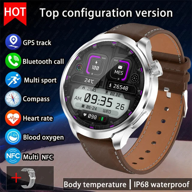 1.85” AMOLED HD Smart Watch – GPS, Compass, NFC, Waterproof, Health Monitor & Bluetooth Call