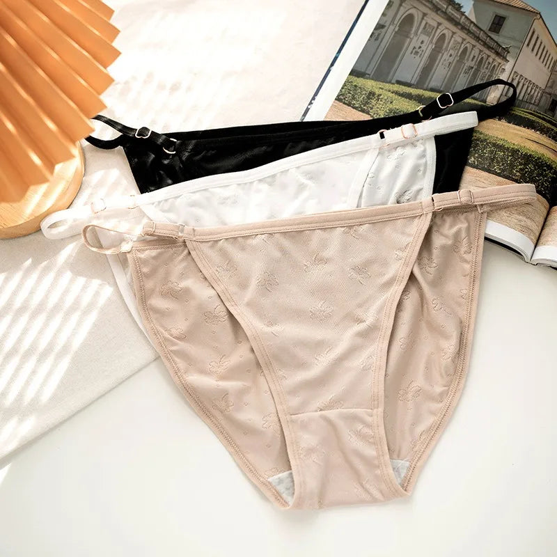 3PCS Set Women's Ice Silk Low Rise Brazilian Panties Solid Color Sexy Underwear S-XL