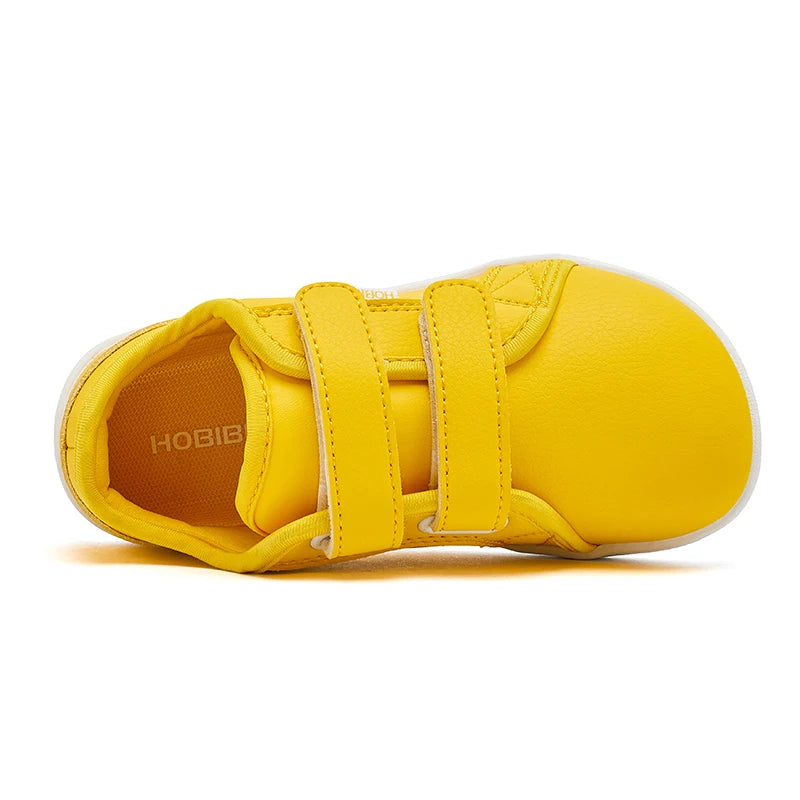 HOBIBEAR Kids Barefoot Shoes | Wide Toe Minimalist Leather Sneakers with Hook & Loop Closure