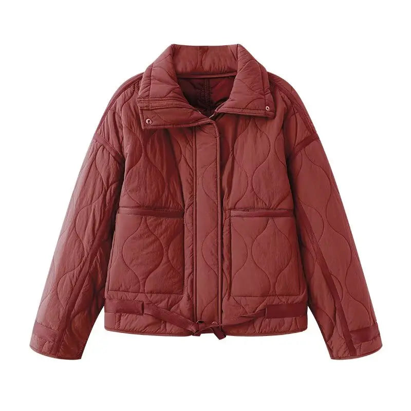 Autumn and winter new women's stand-up collar quilted casual cotton coat with loose fit and large pockets