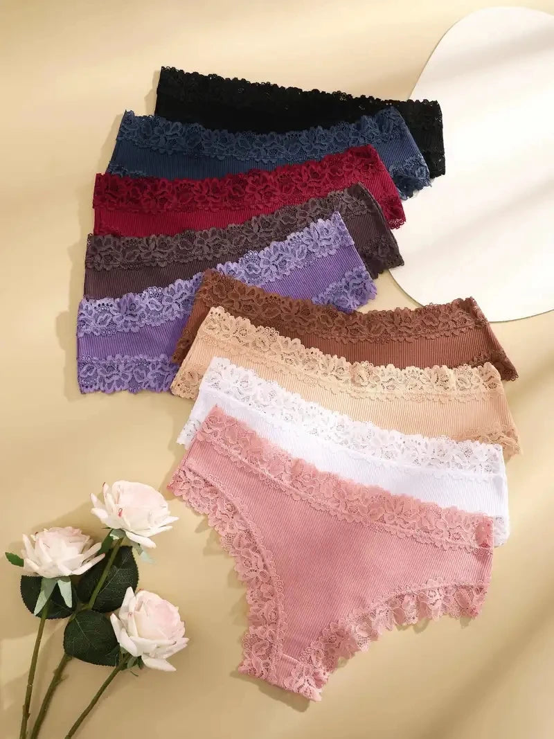 5 PCS Women's Cotton Panties | Floral Lace Patchwork Briefs | Soft Comfortable Underwear S-XL