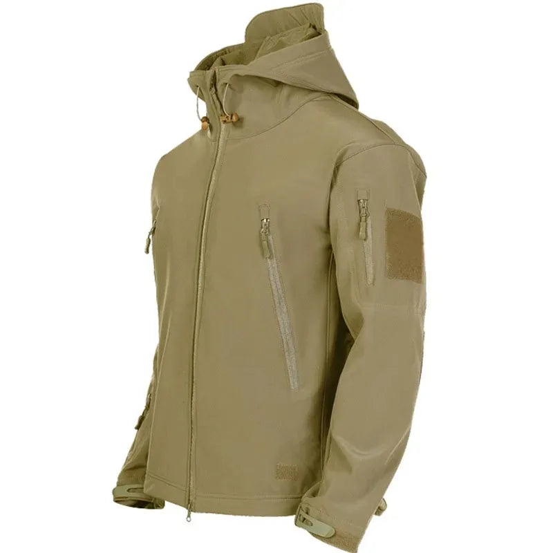 Men’s Hooded Sharkskin Soft-Shell Jacket – Tactical Waterproof Military Outdoor Bomber