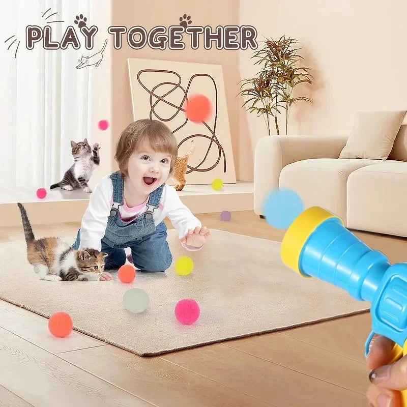 Interactive Cat Launch Toy – Mini Shooting Gun with Plush Ball for Kitten Training & Play