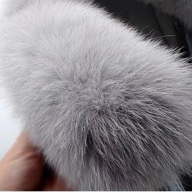 New Winter Denim Jacket Women Faux Fox Fur Collar Short Jean Coat with Warm Rabbit Hair Lining