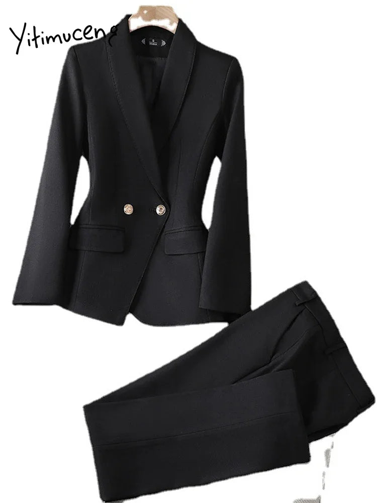 Yitimuceng Women’s 2-Piece Office Suit – Double Breasted Blazer & Pants
