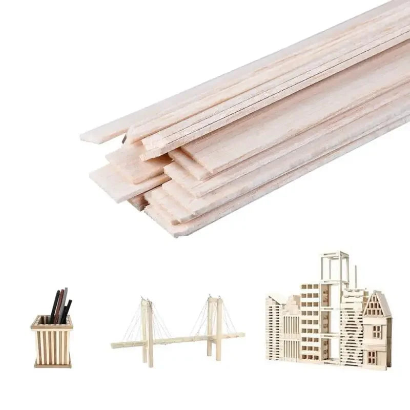 20–50pcs Balsa Wood Sticks – Square Craft Rods for DIY Model Building, Carving & Handicraft Making