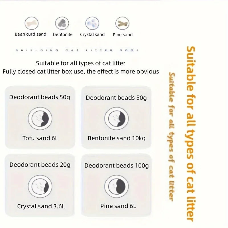 Desodorierende Perlen für Katzenstreu – Geruchsabsorber mit mehreren Aromen für Katzentoiletten – 6 angenehme Düfte