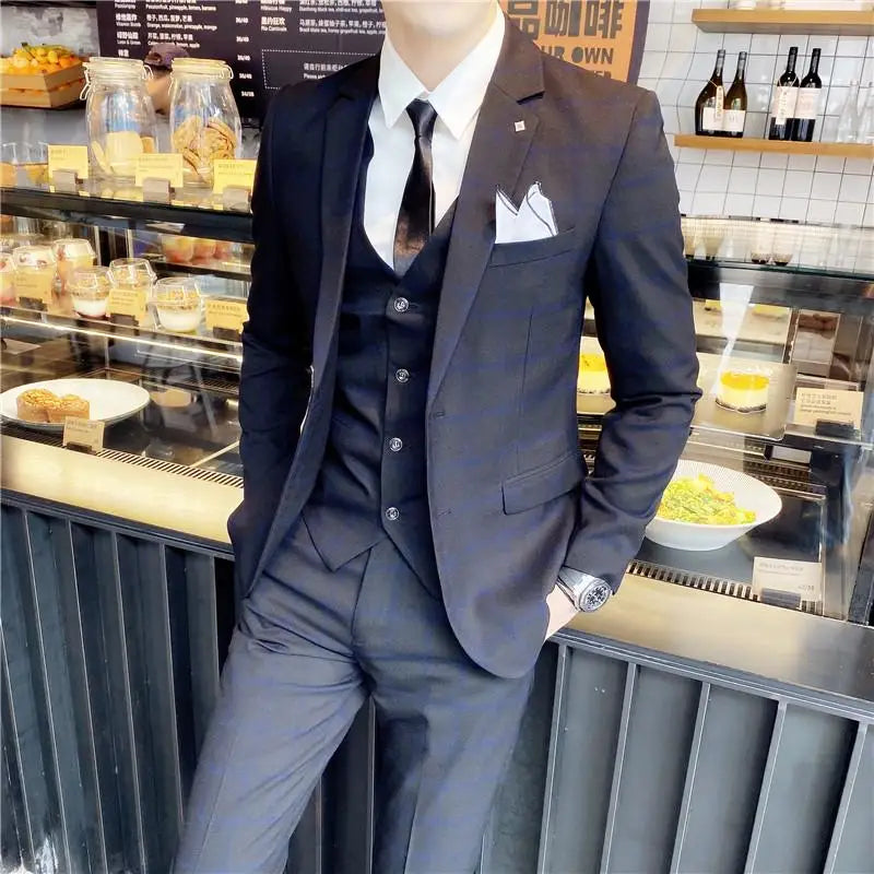 2023 Men's British Fashion 3-Piece Slim Fit Suit – Trendy Banquet Outfit