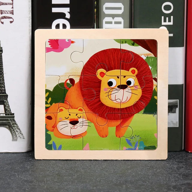 11x11CM Kids Wooden Puzzle – Cartoon Animal Traffic Tangram Educational Jigsaw Toy Gift for Children