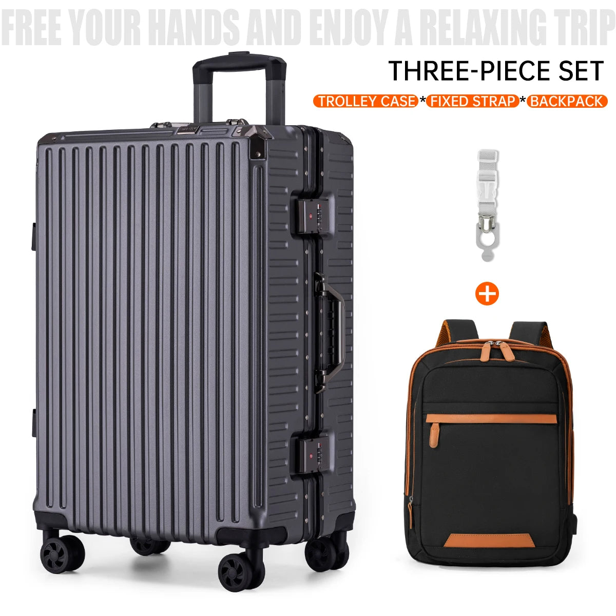 Aluminum Frame Trolley Luggage | Rolling Suitcase with USB & Combination Lock | 20/24/26/28 Inch Carry-On