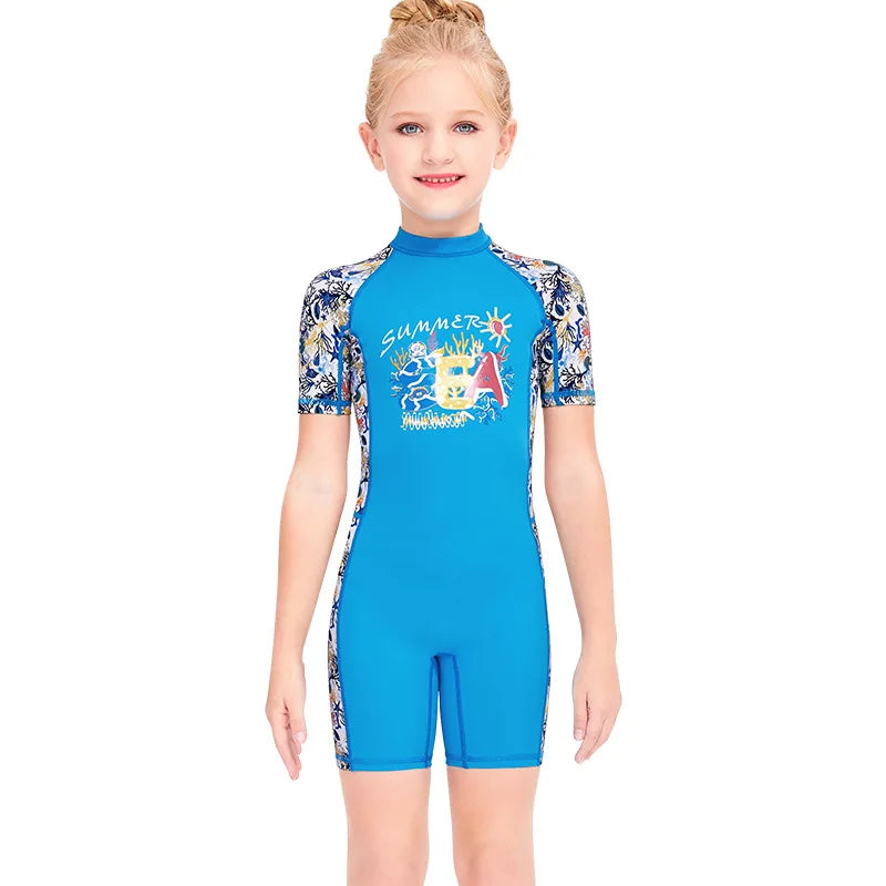 Girls UV Protective Long Sleeve Swimsuit 2-12 Years Children Swimwear Sport