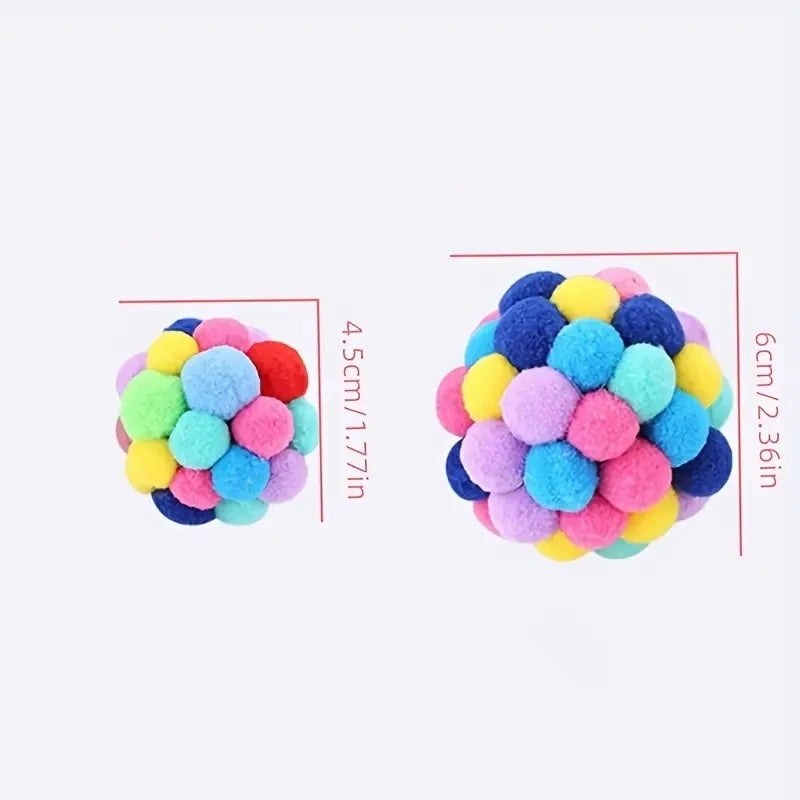 1 or 3PCS Colorful Plush Cat Balls – Elastic Bell Woolen Toys for Interactive Play