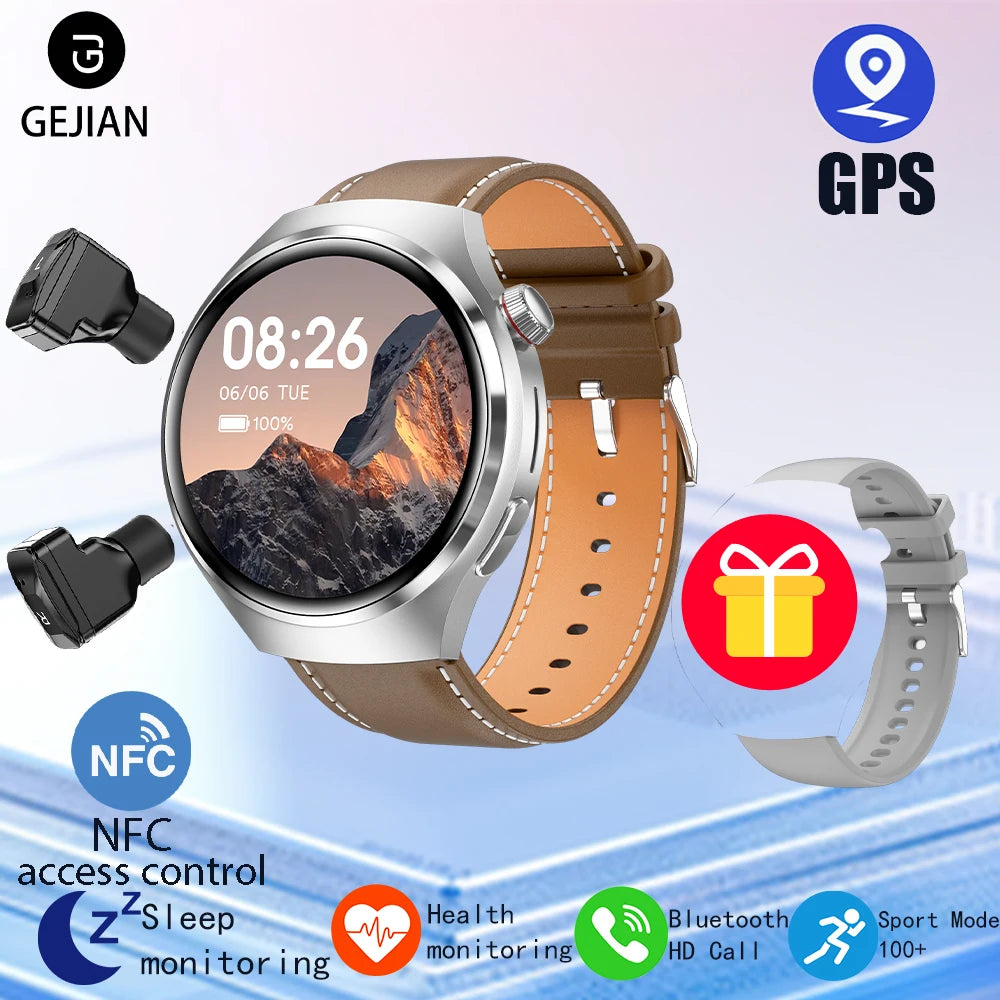 ساعة ذكية 2 في 1 مع سماعات بلوتوث - شاشة عالية الدقة 1.53 بوصة، مكالمات بلوتوث، NFC، GPS، ومتتبع معدل ضربات القلب