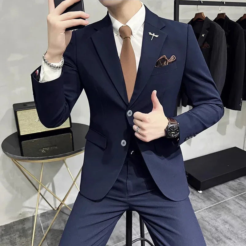 Men's High-End Solid Color Suit – Jacket & Pants for Business, Wedding & Party