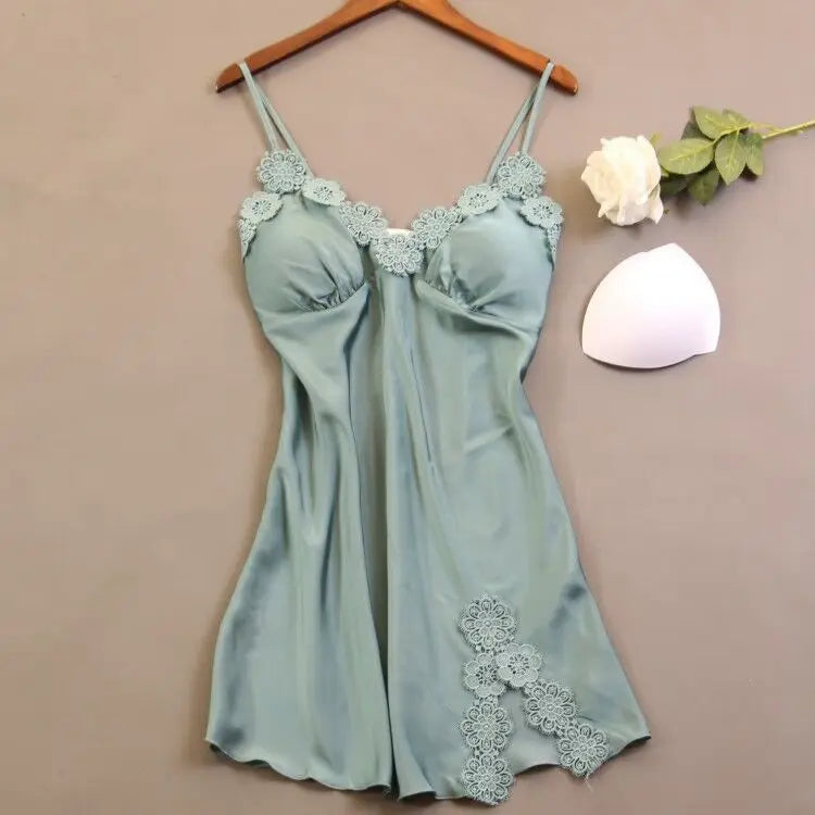 Women's European & American Style Nightdress | Deep V Neck Lace Sleeveless Sleepwear | Slim Elegant Homewear