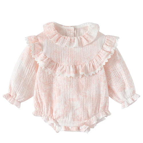 Baby Girl Romper Set Long Sleeve Cotton Korean Style Outfit with Hat 0-24M