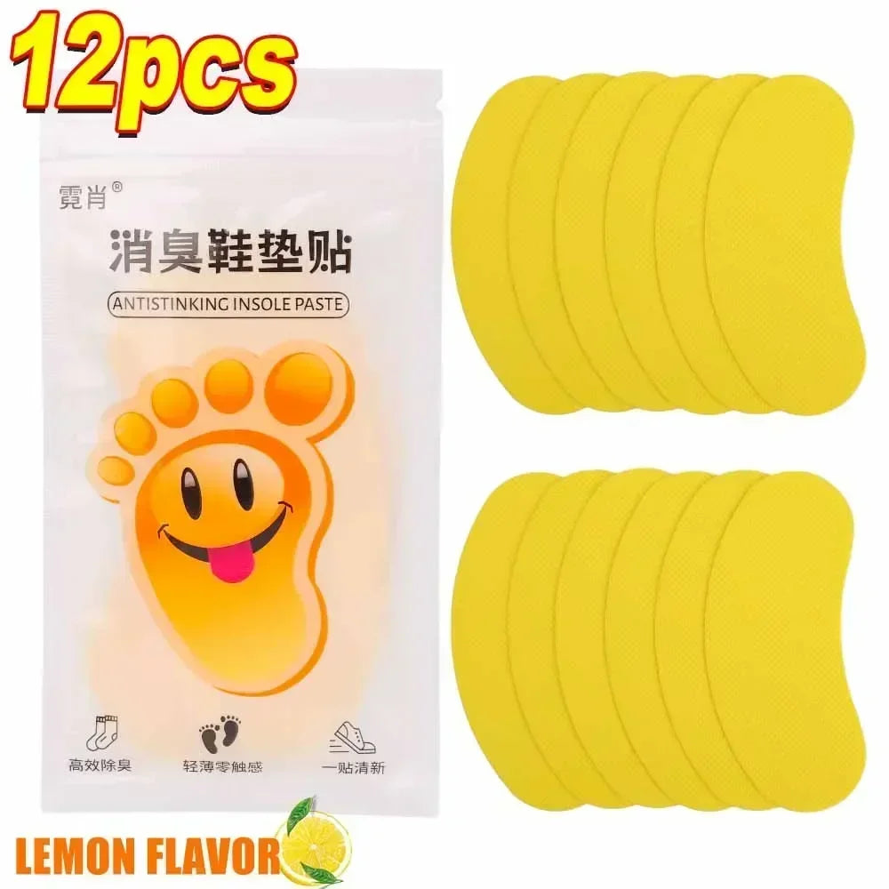 لاصقات مزيلة لرائحة الأحذية - ملصقات للعناية بالقدم برائحة الليمون المضادة للبكتيريا (١٢/١٢٠ قطعة)