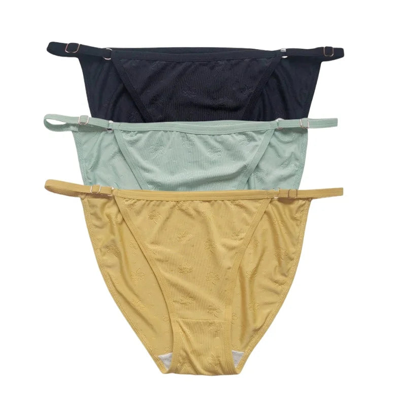 3PCS Set Women's Ice Silk Low Rise Brazilian Panties Solid Color Sexy Underwear S-XL