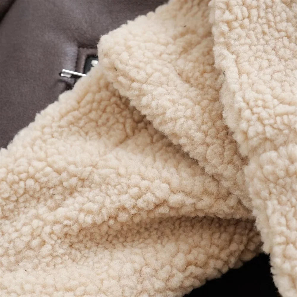 2024 Autumn/Winter Fashion Women's Fur Integrated Retro Motorcycle Jacket