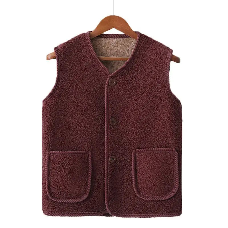 Winter Warm Fleece Vest for Mom Thickened Lamb Wool Plus Size Sleeveless Jacket for Elderly Women